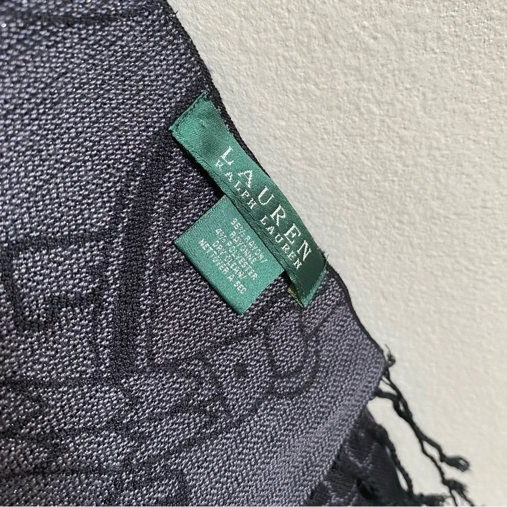 Lauren Ralph Lauren Black and Gray Equestrian Logo Knit Scarf